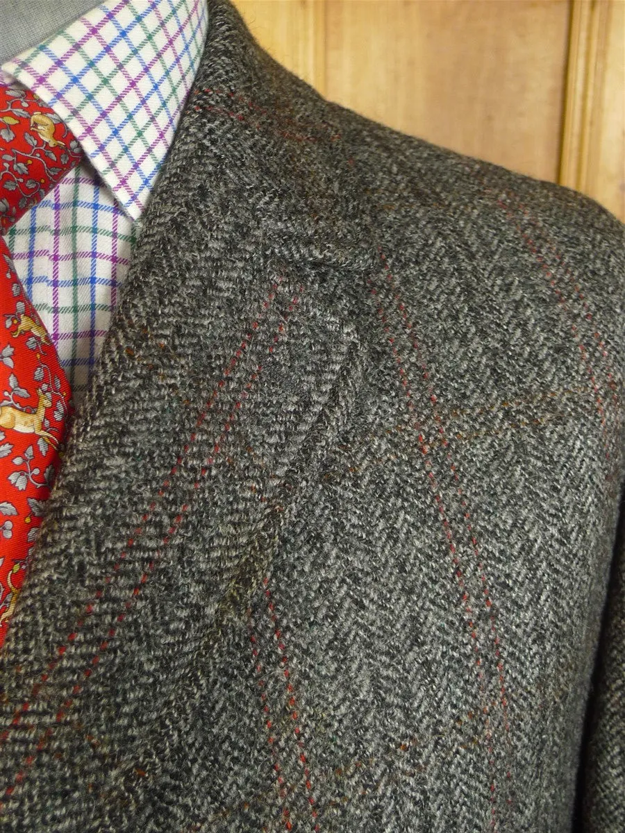 24/0956 vintage heavyweight grey / red glen check tweed raglan sleeve overcoat 44-45