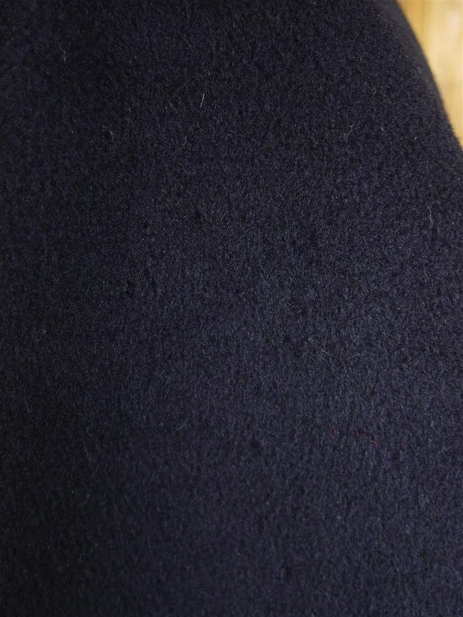 24/0968 stunning vintage bespoke tailored crombie wool & cashmere navy blue overcoat w/ silk velvet collar 38-39 short