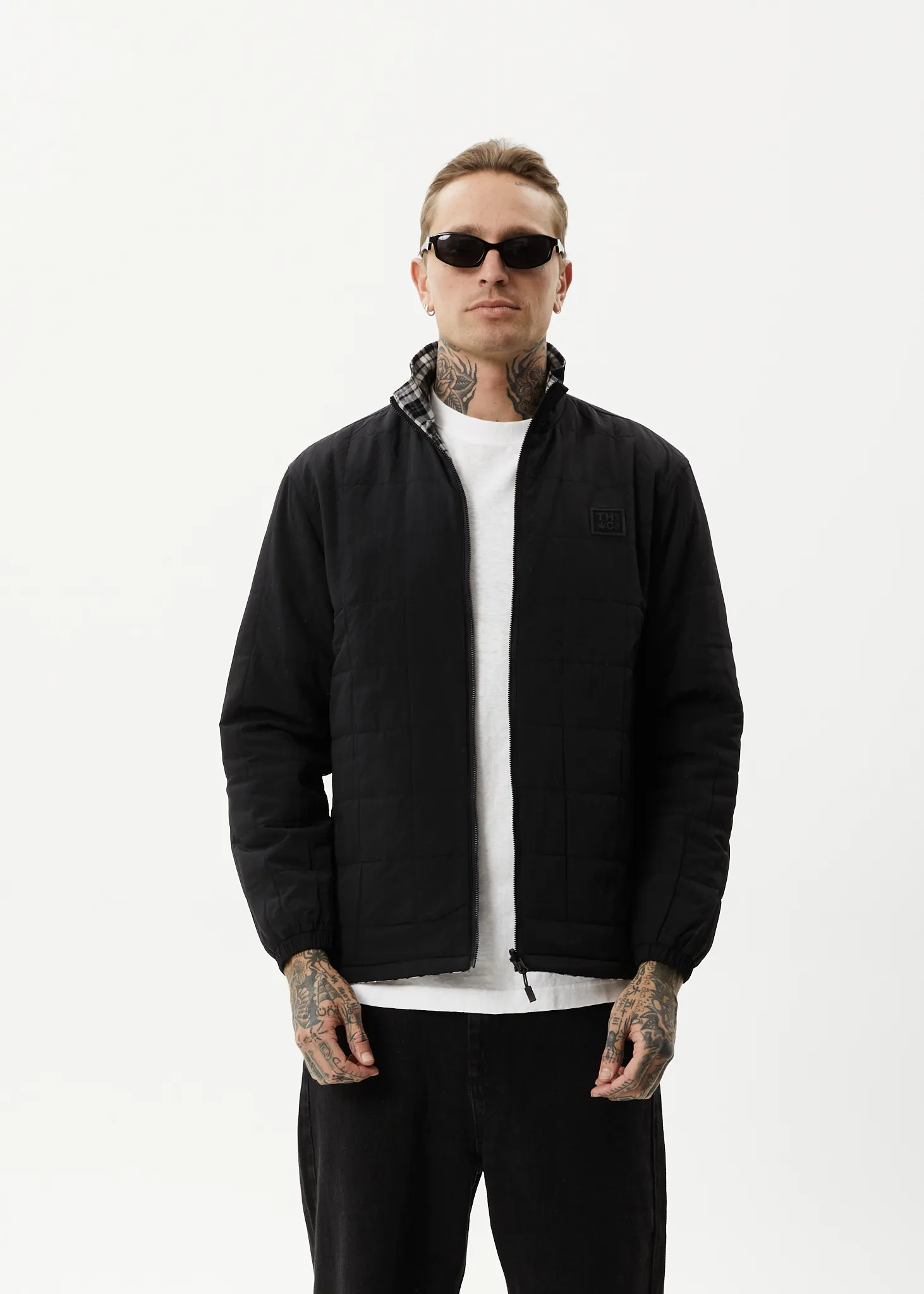 AFENDS Mens Asta - Check Reversible Jacket - Black