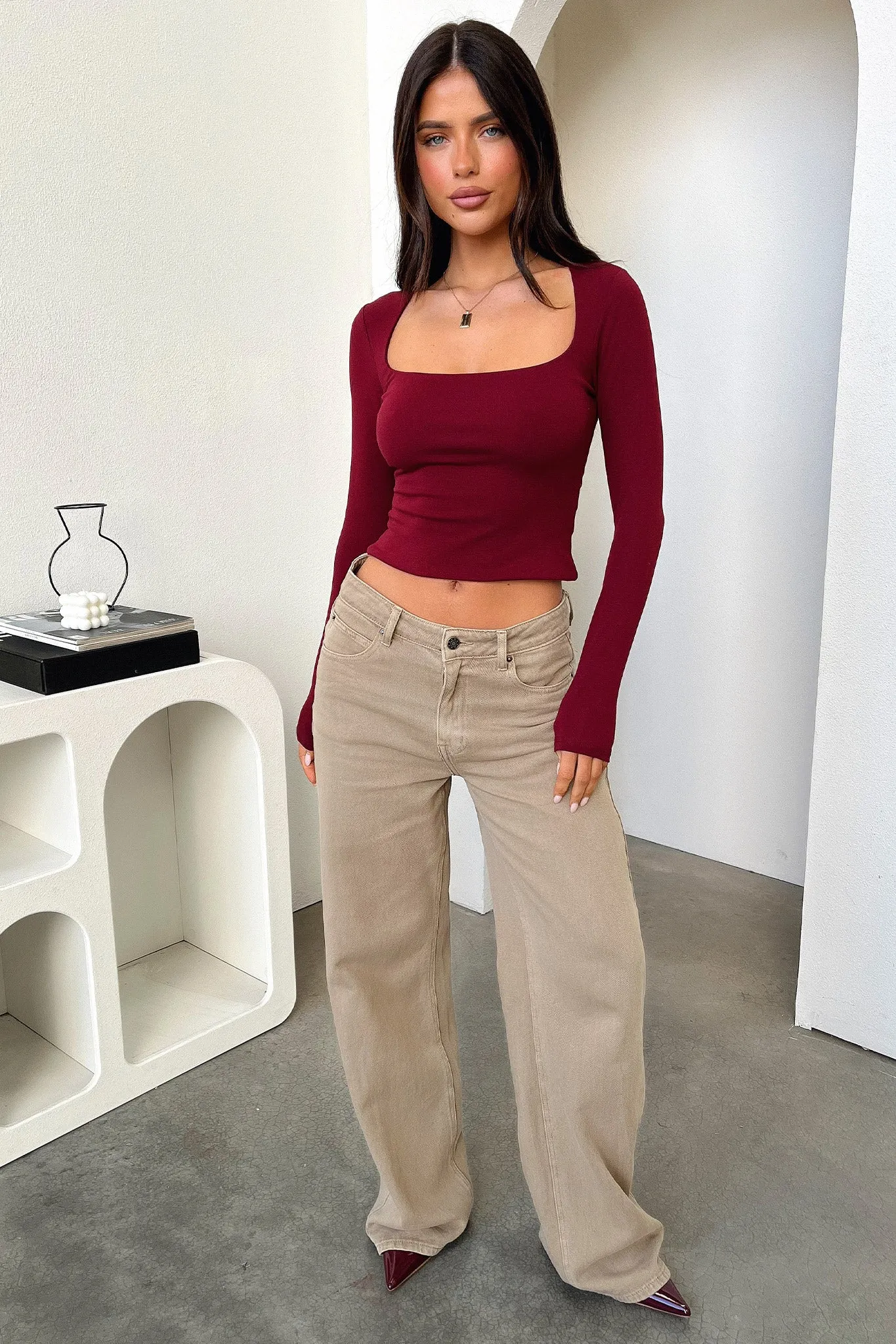 Andre Long Sleeve Top - Burgundy