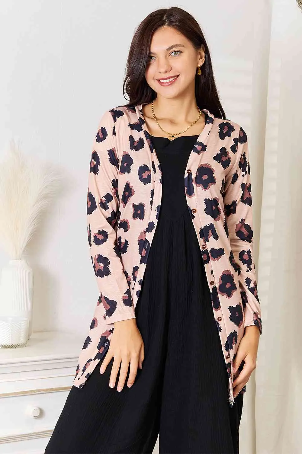 Animal Print Button Front Longline Cardigan