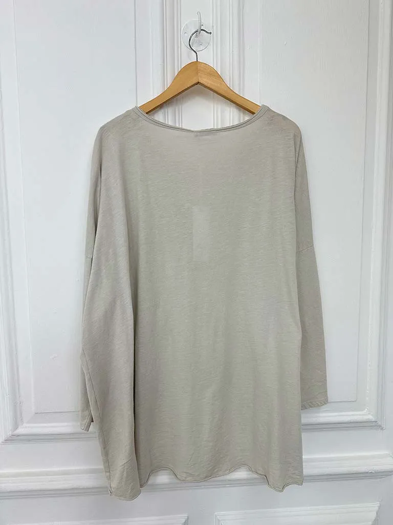 Basic Long Sleeve Slub Top - Stone