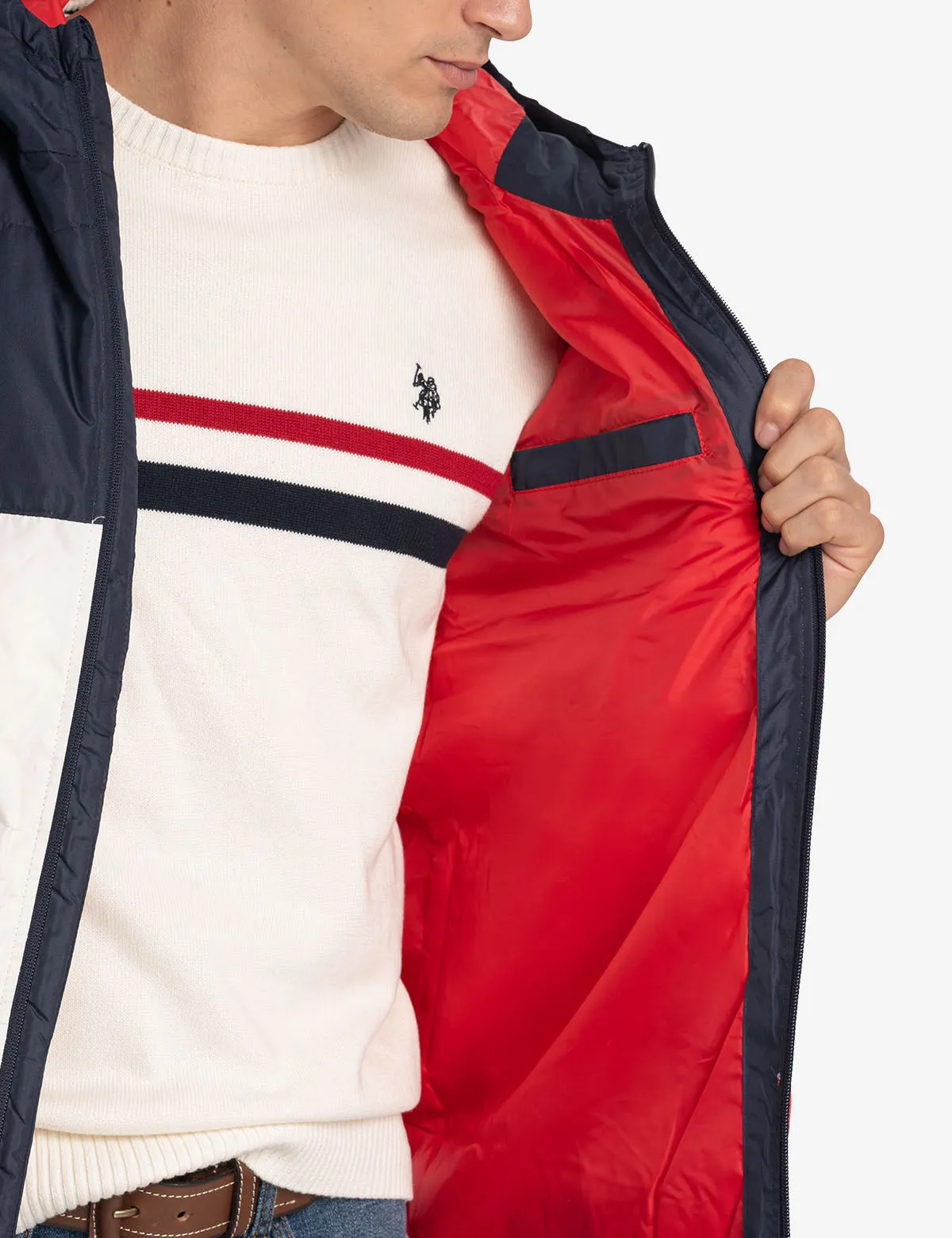 BIG LOGO TRI COLOR QUILTED PUFFER JACKET