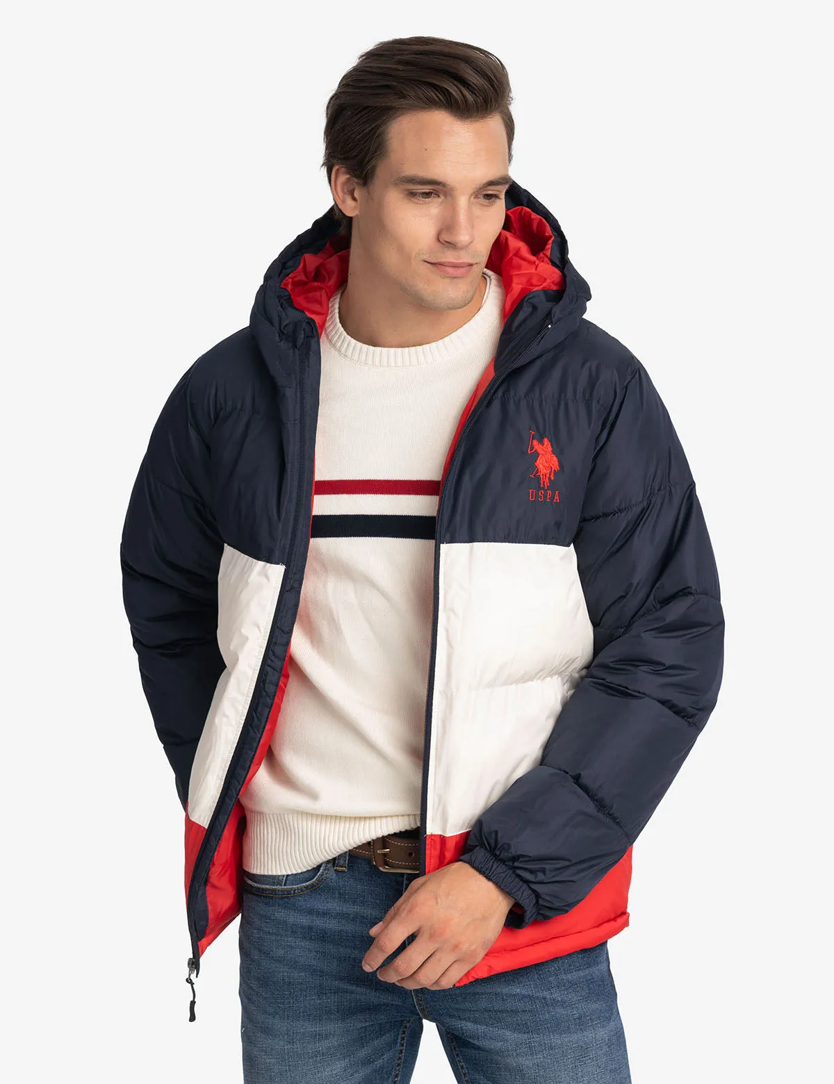 BIG LOGO TRI COLOR QUILTED PUFFER JACKET