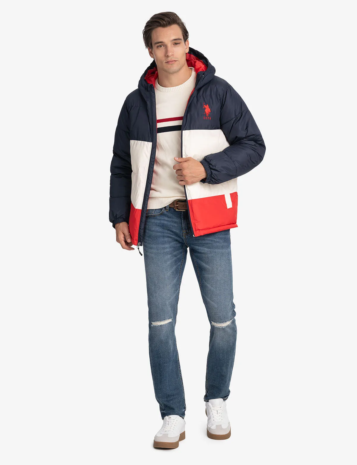 BIG LOGO TRI COLOR QUILTED PUFFER JACKET