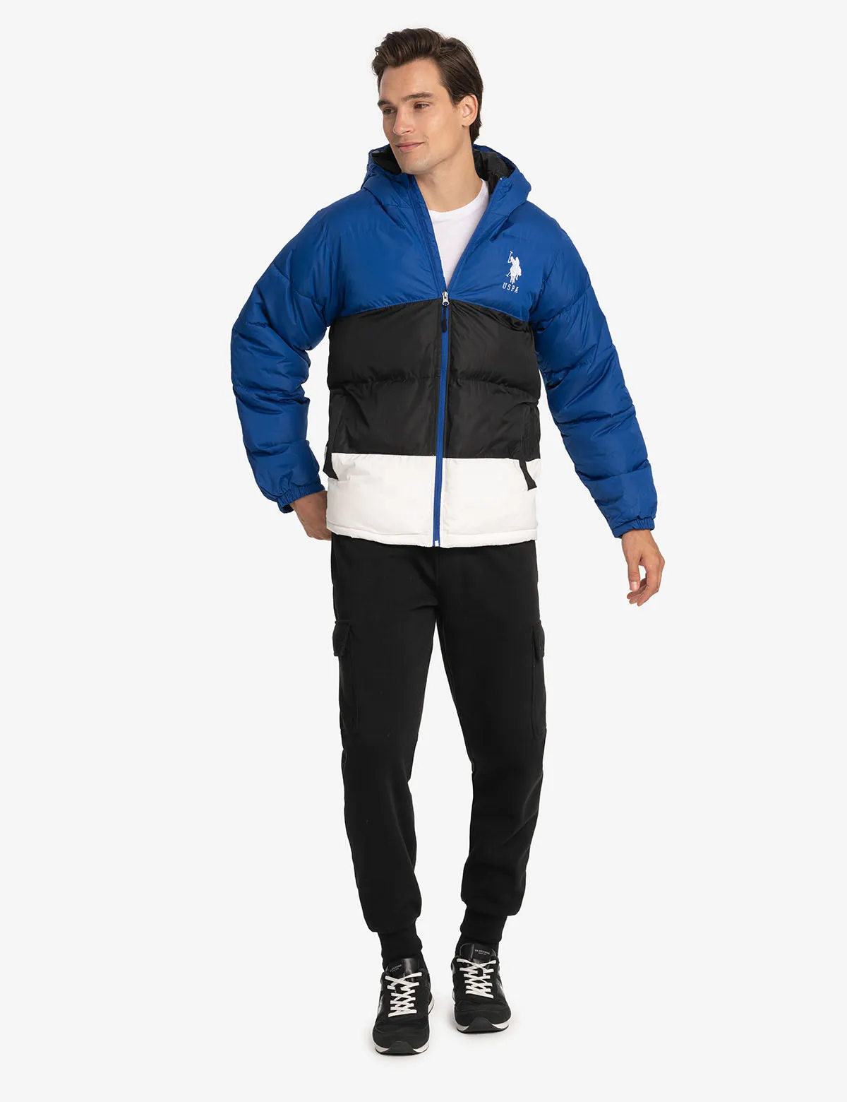 BIG LOGO TRI COLOR QUILTED PUFFER JACKET