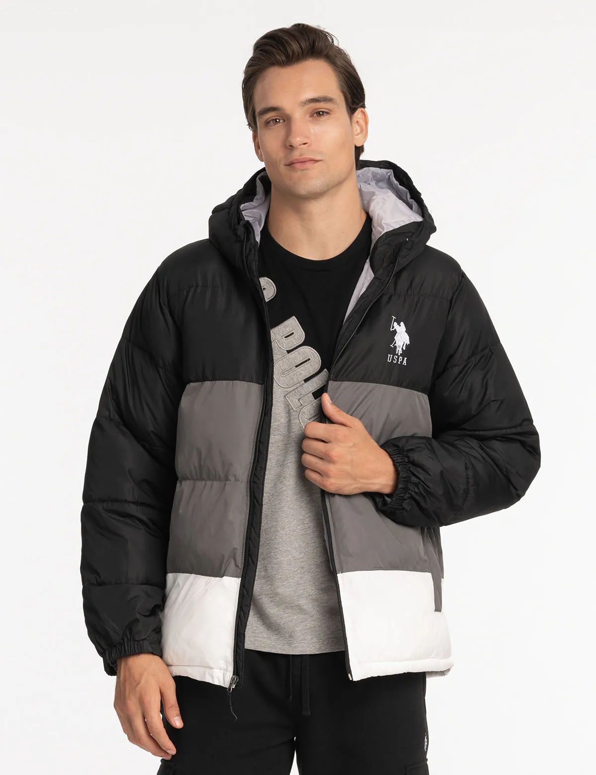 BIG LOGO TRI COLOR QUILTED PUFFER JACKET