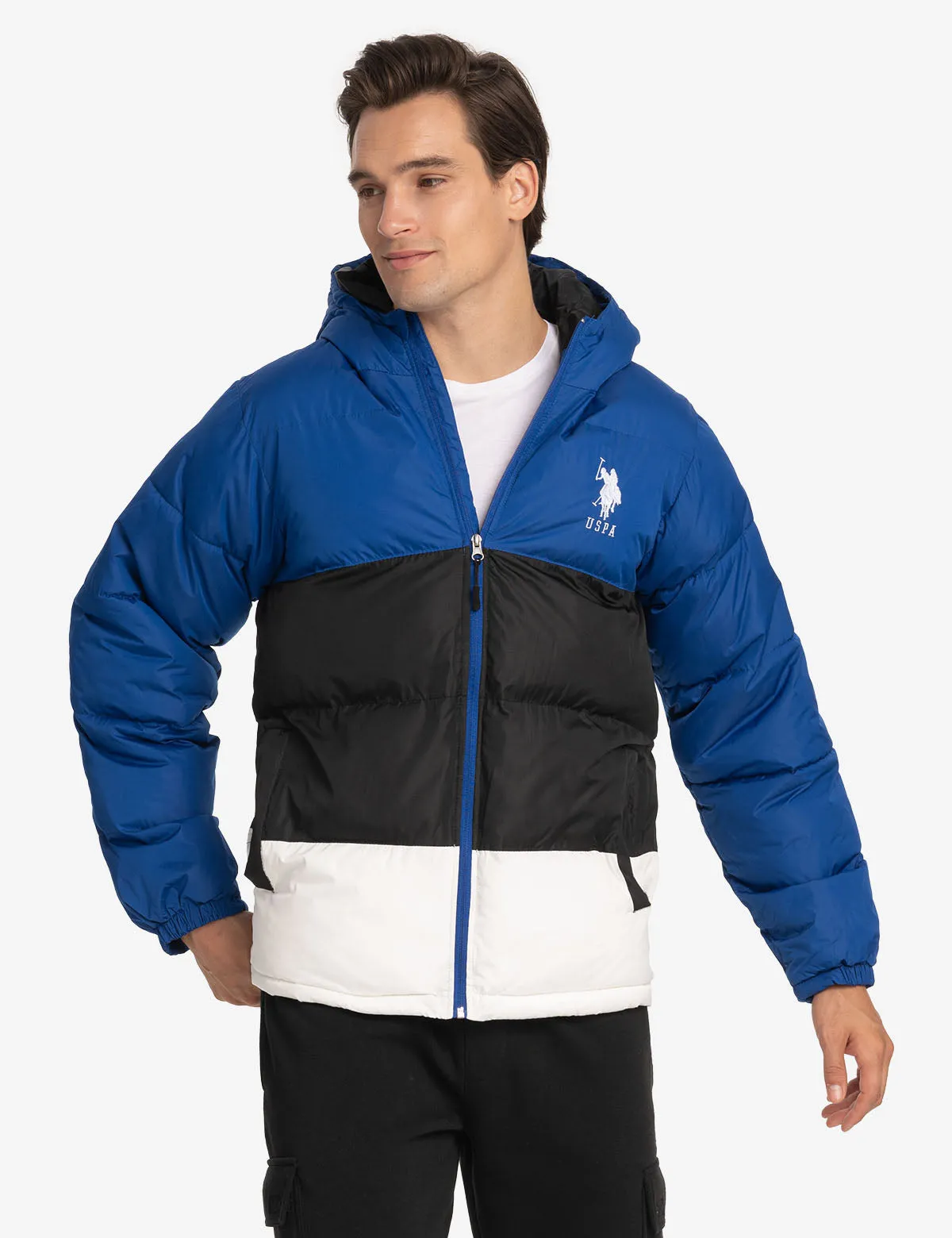 BIG LOGO TRI COLOR QUILTED PUFFER JACKET