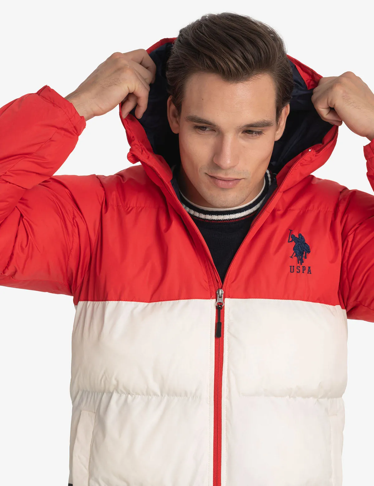 BIG LOGO TRI COLOR QUILTED PUFFER JACKET