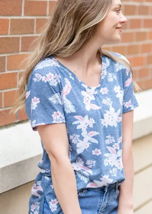 Blue Floral Classic V-Neck