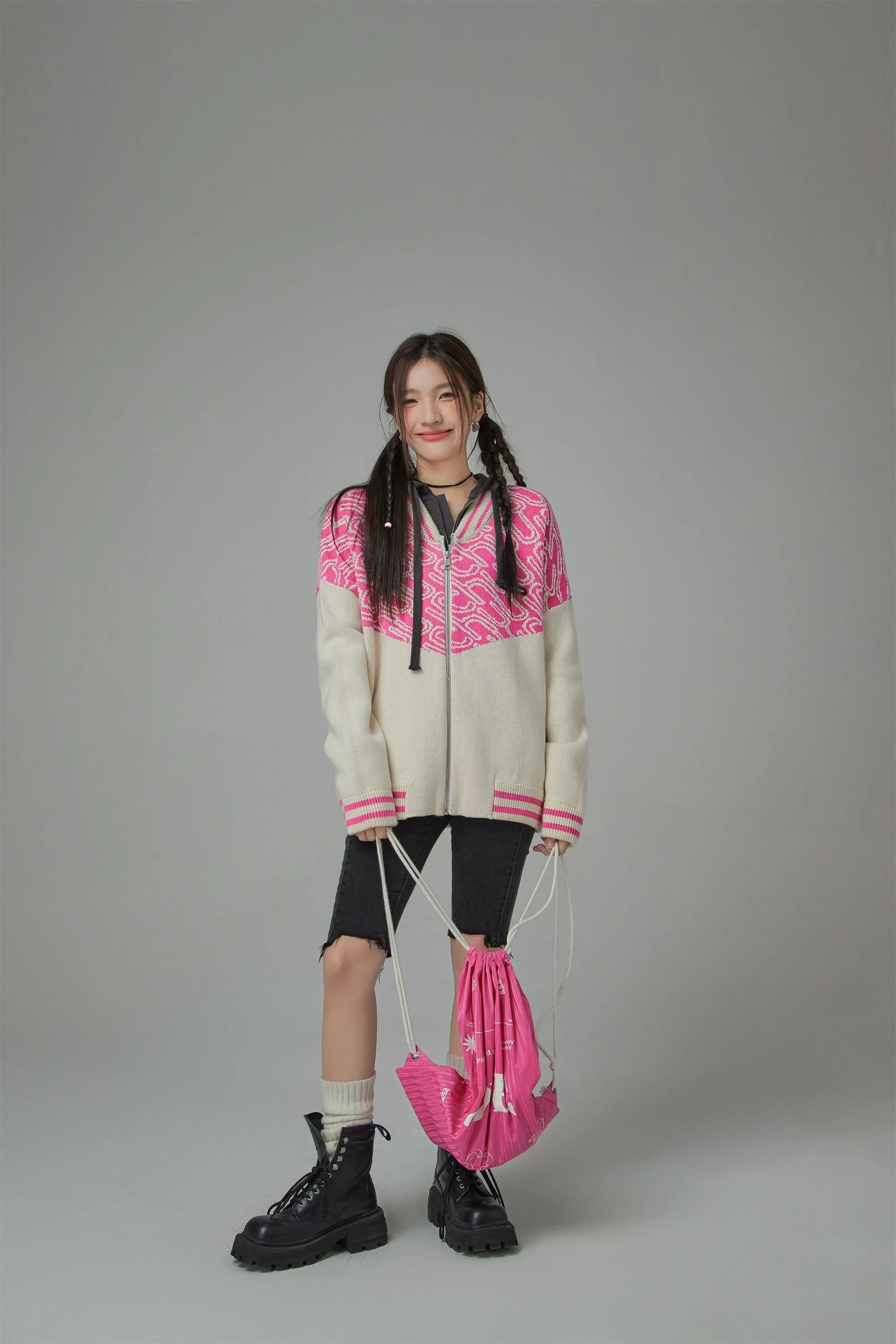 Chuu Girl Zip-Up Loose Fit Cardigan