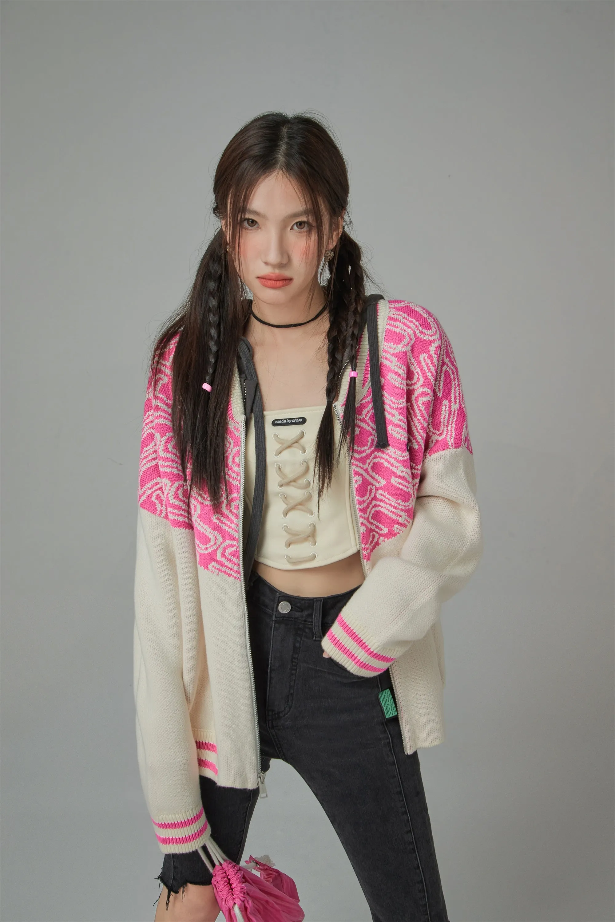 Chuu Girl Zip-Up Loose Fit Cardigan