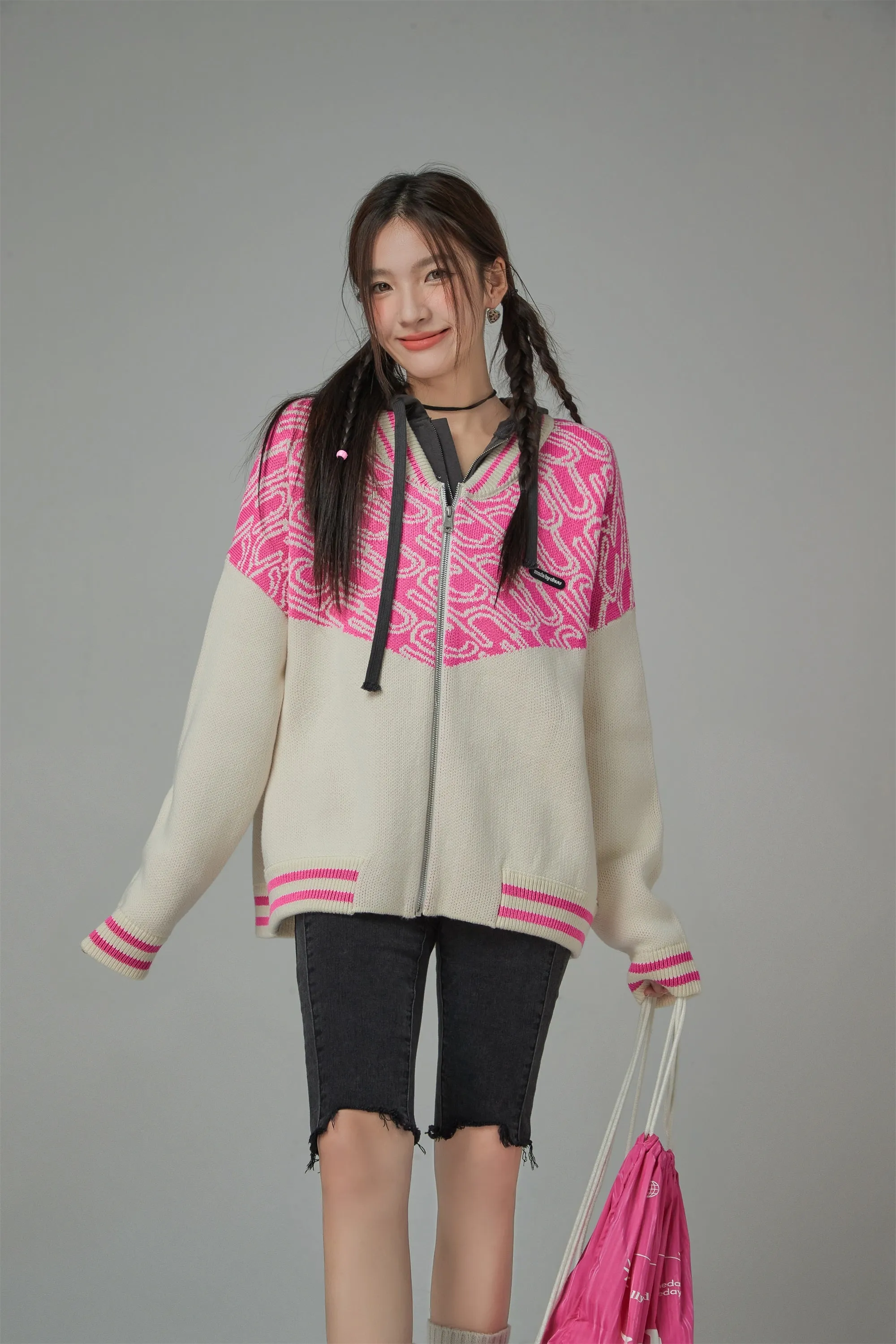 Chuu Girl Zip-Up Loose Fit Cardigan