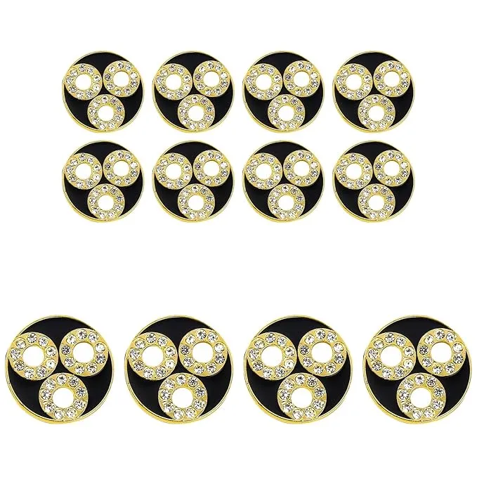 Circular Metal Buttons with Diamond Accents(6 Big   6 Small)