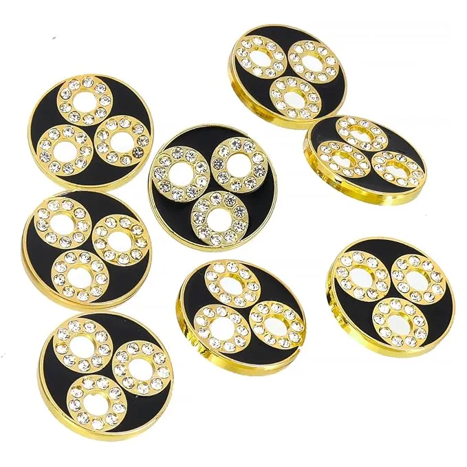 Circular Metal Buttons with Diamond Accents(6 Big   6 Small)