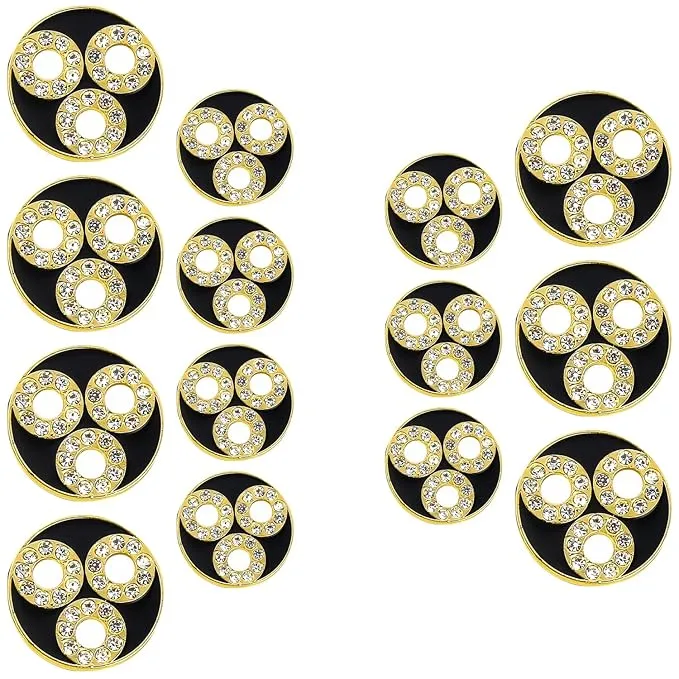 Circular Metal Buttons with Diamond Accents(6 Big   6 Small)