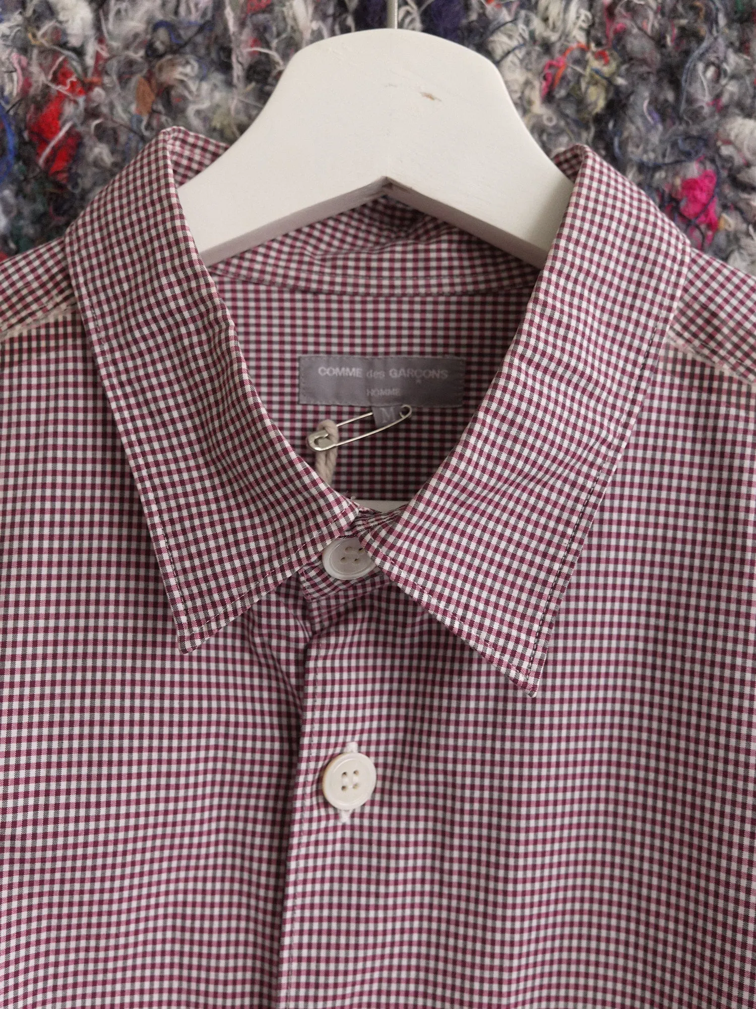 Comme des Garcons Homme 2003 purple white gingham taped seam shirt - size M