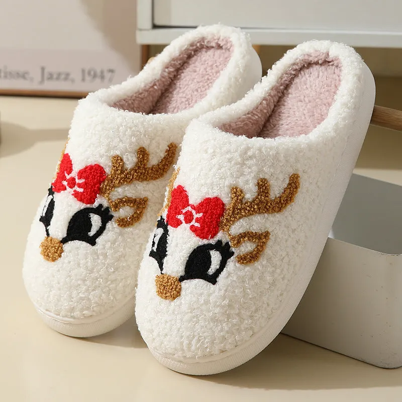 Cute Cartoon Santa Claus Cotton Slippers for Couples - Warm Furry Winter Shoes for Men and Women.