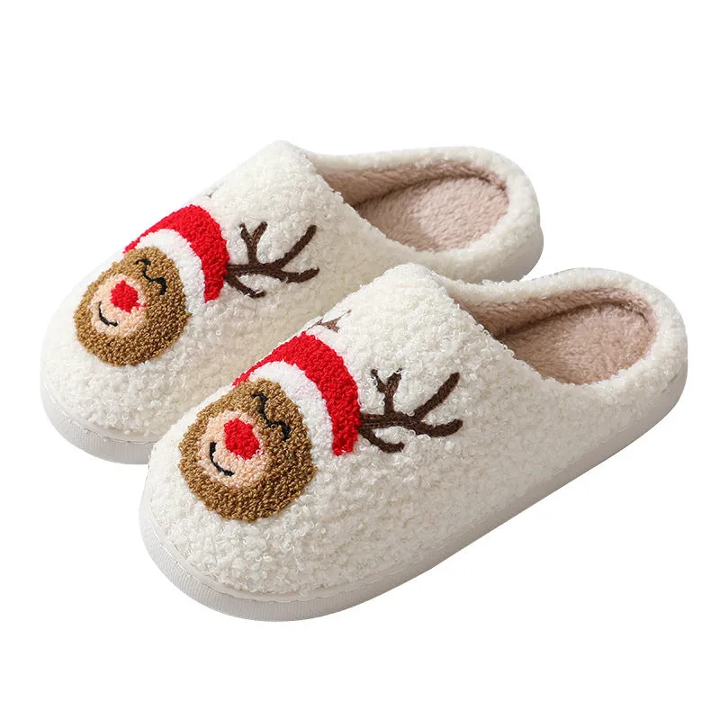 Cute Cartoon Santa Claus Cotton Slippers for Couples - Warm Furry Winter Shoes for Men and Women.