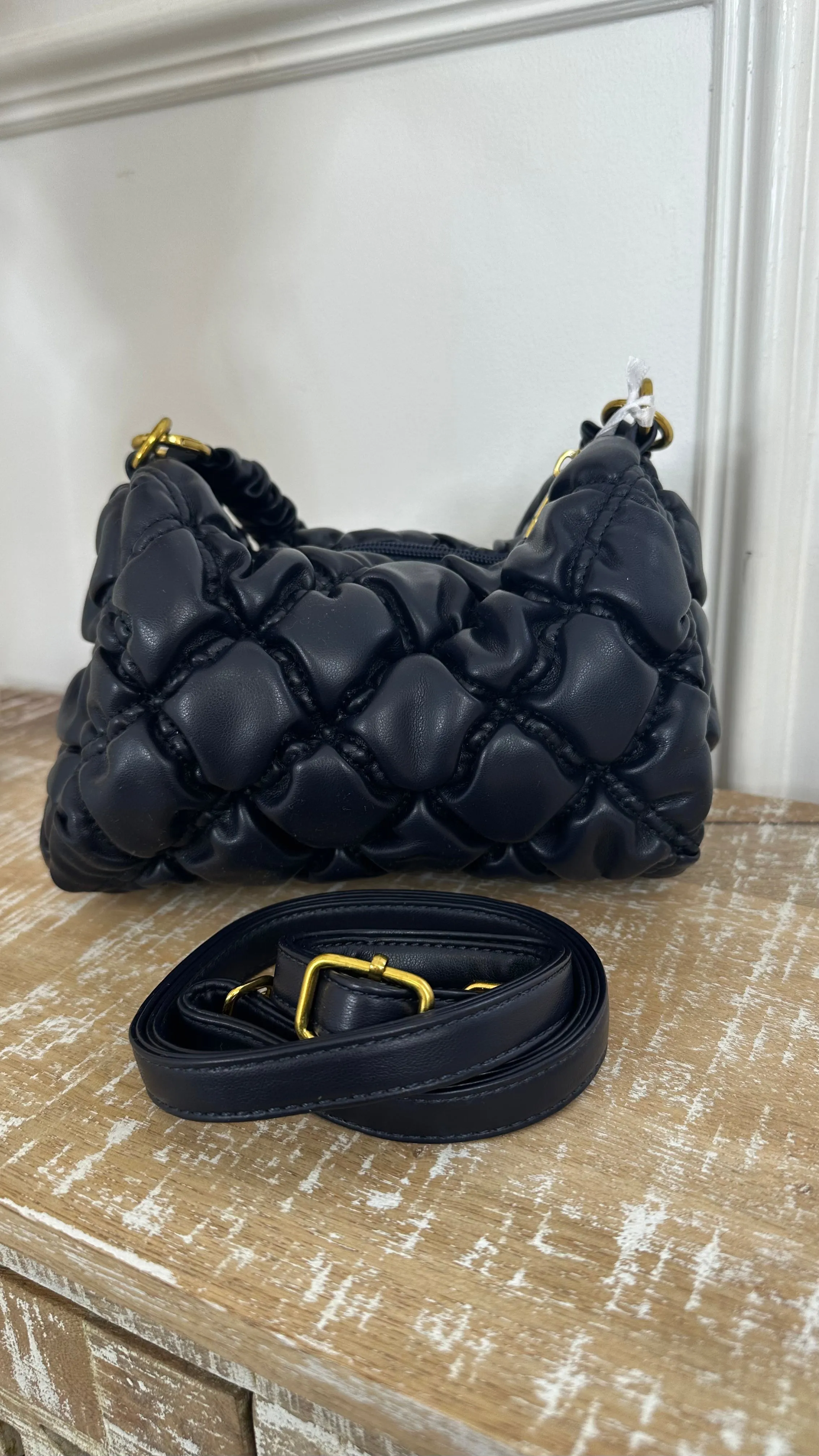 Daniella Navy Quilted Soft Bag