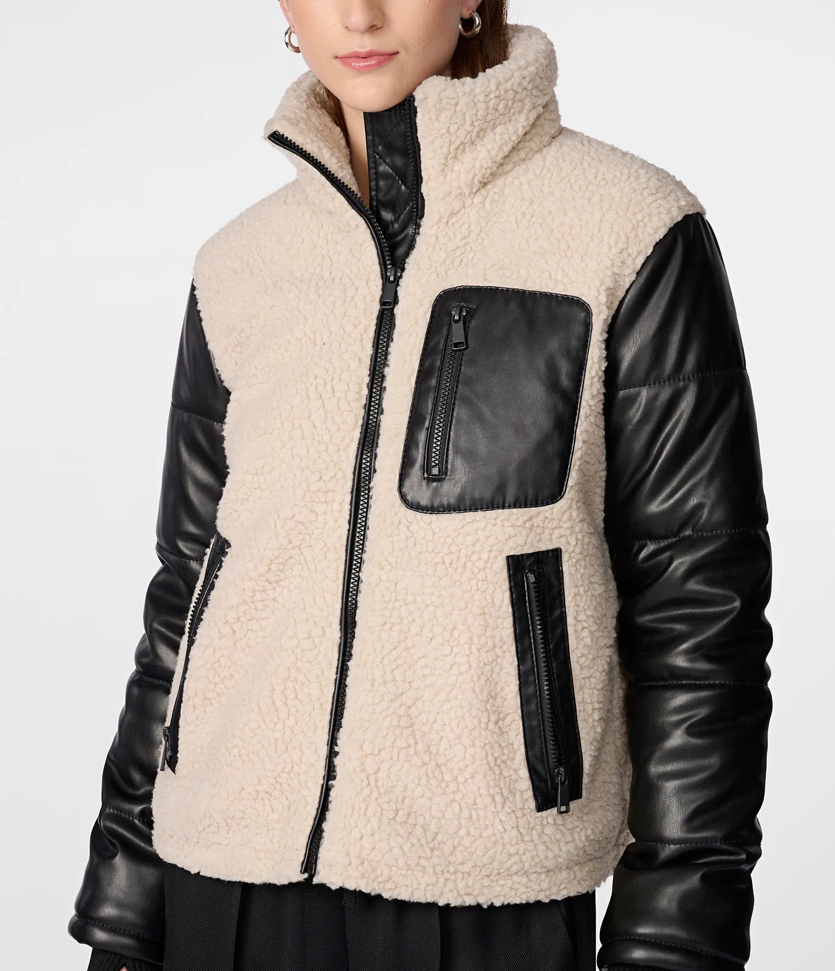 Faux Leather Sherpa Jacket