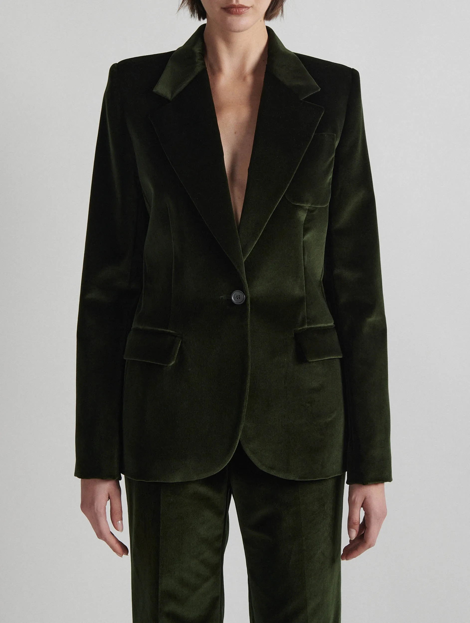 Fitted green velvet jacket