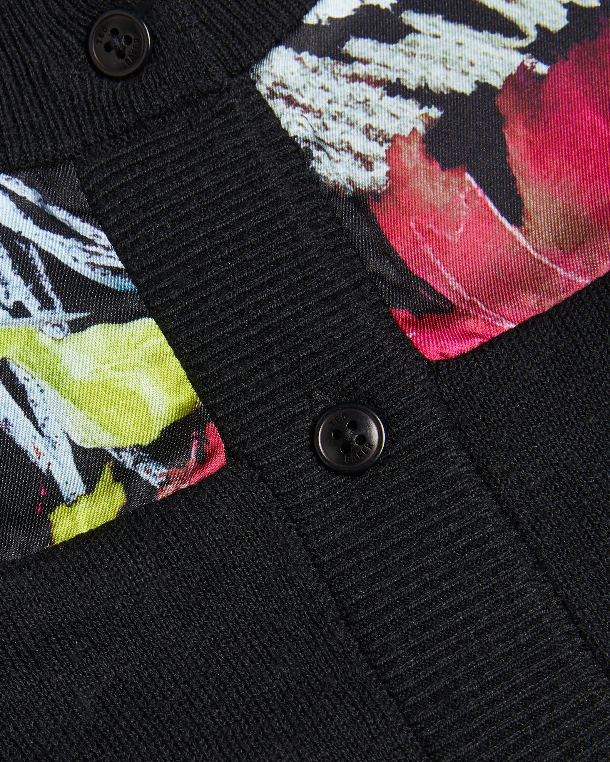 Iileena Woven Floral Panel Cardigan Black