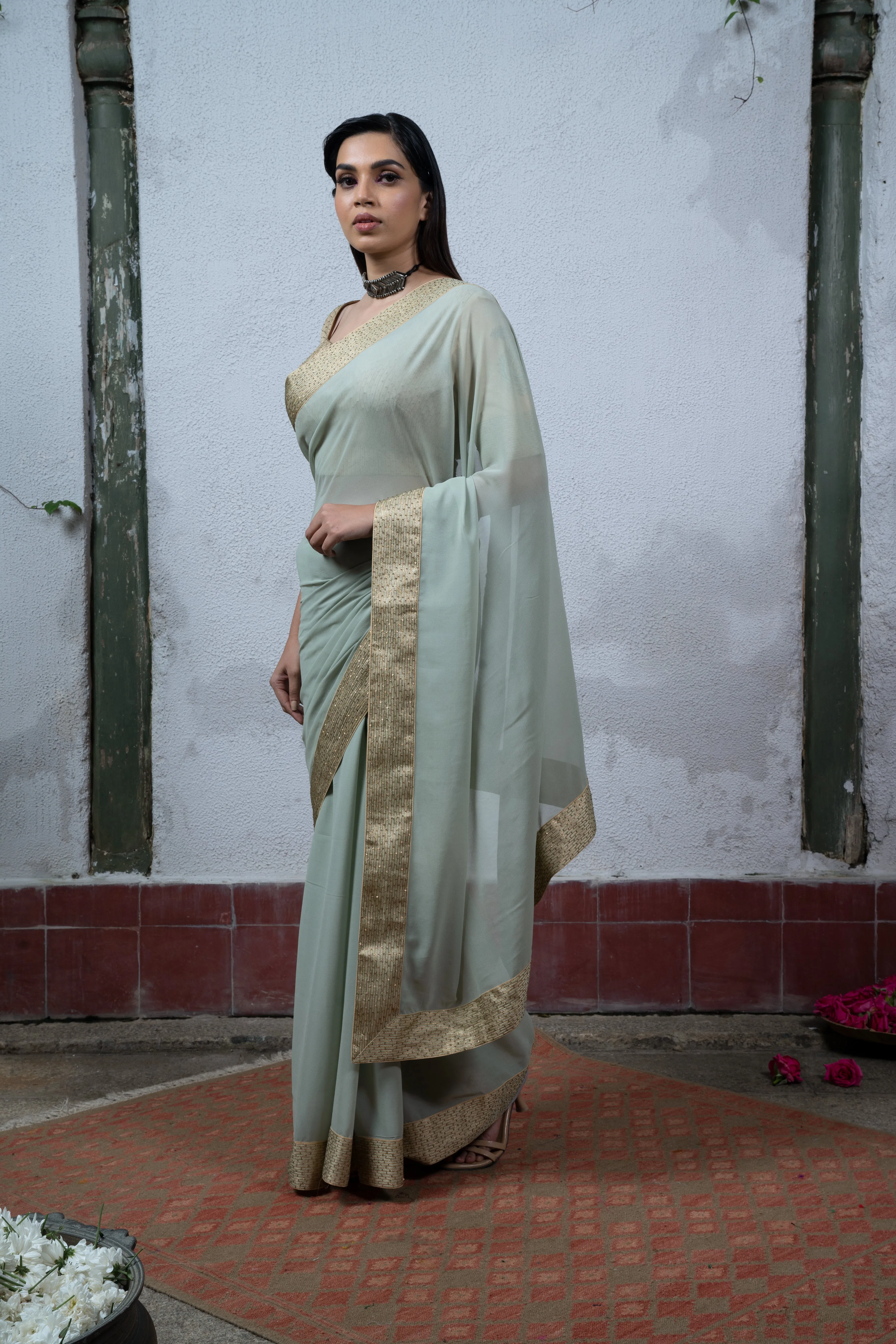 Jaji: Mint Green Saree