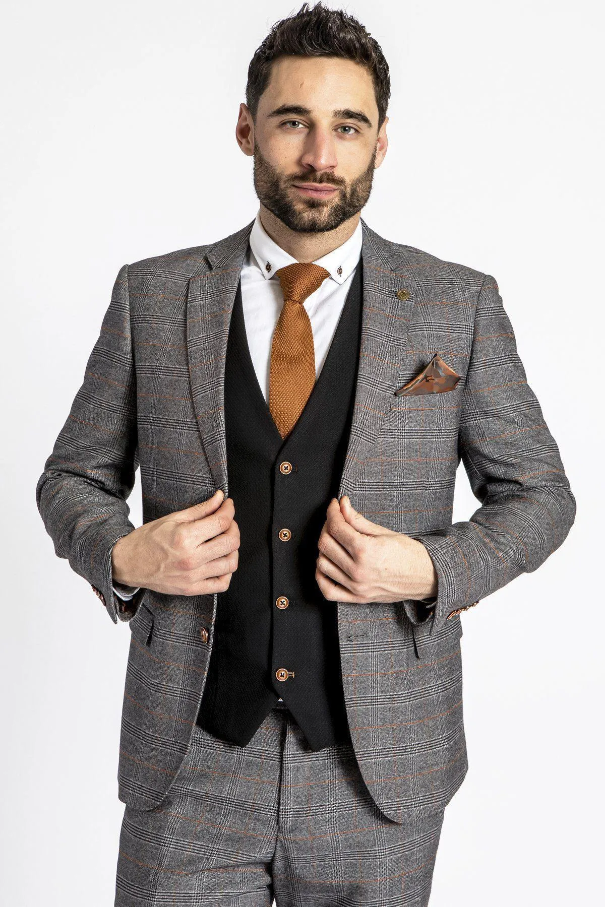 JENSON - Grey Check Suit With MAX Black Waistcoat