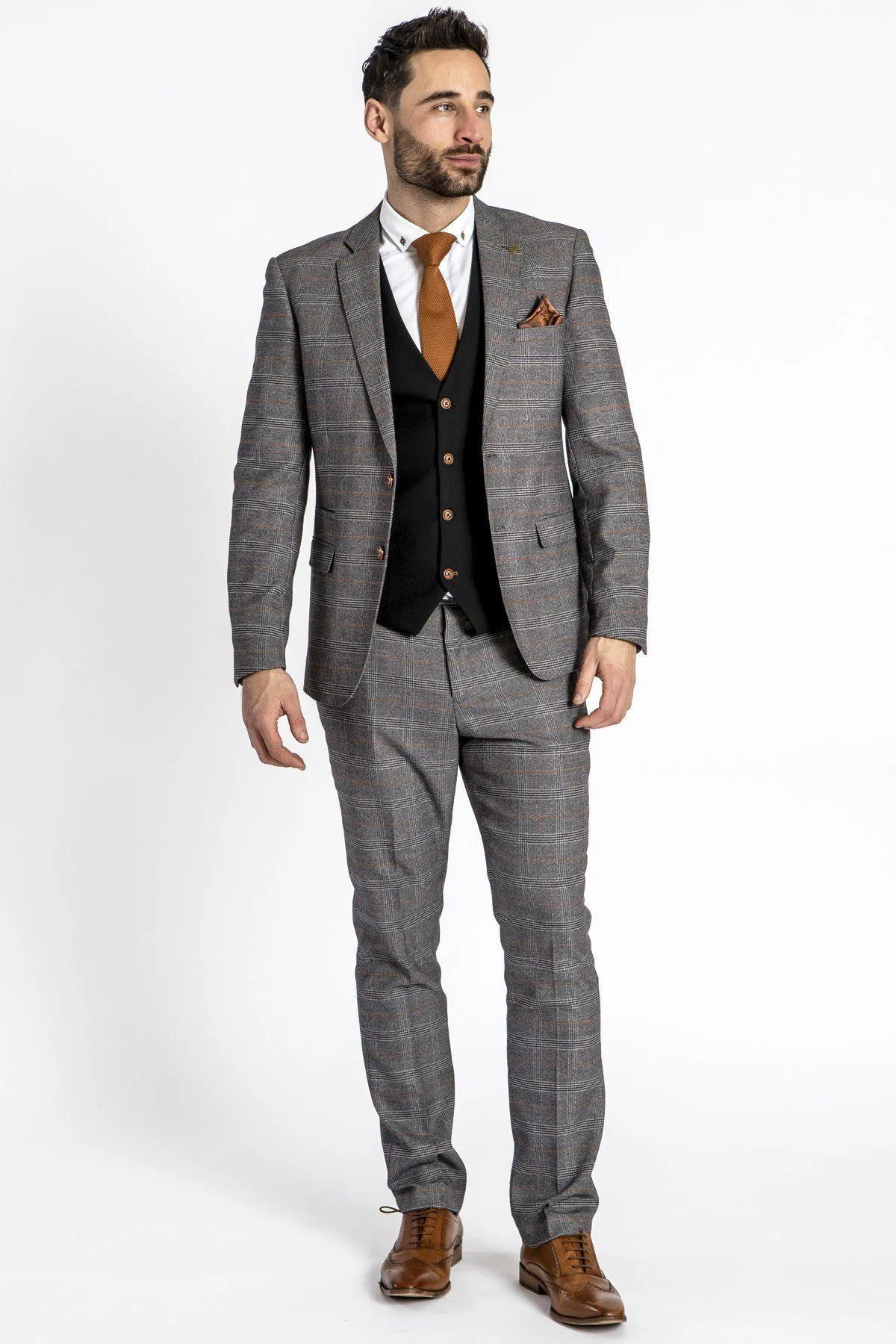 JENSON - Grey Check Suit With MAX Black Waistcoat