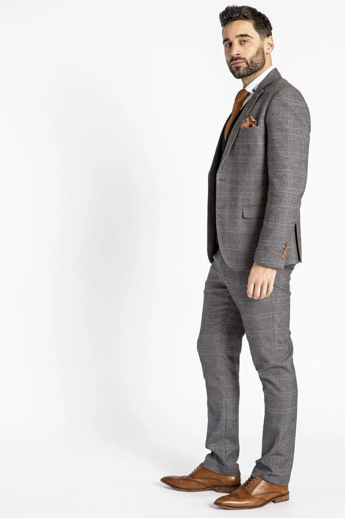 JENSON - Grey Check Suit With MAX Black Waistcoat