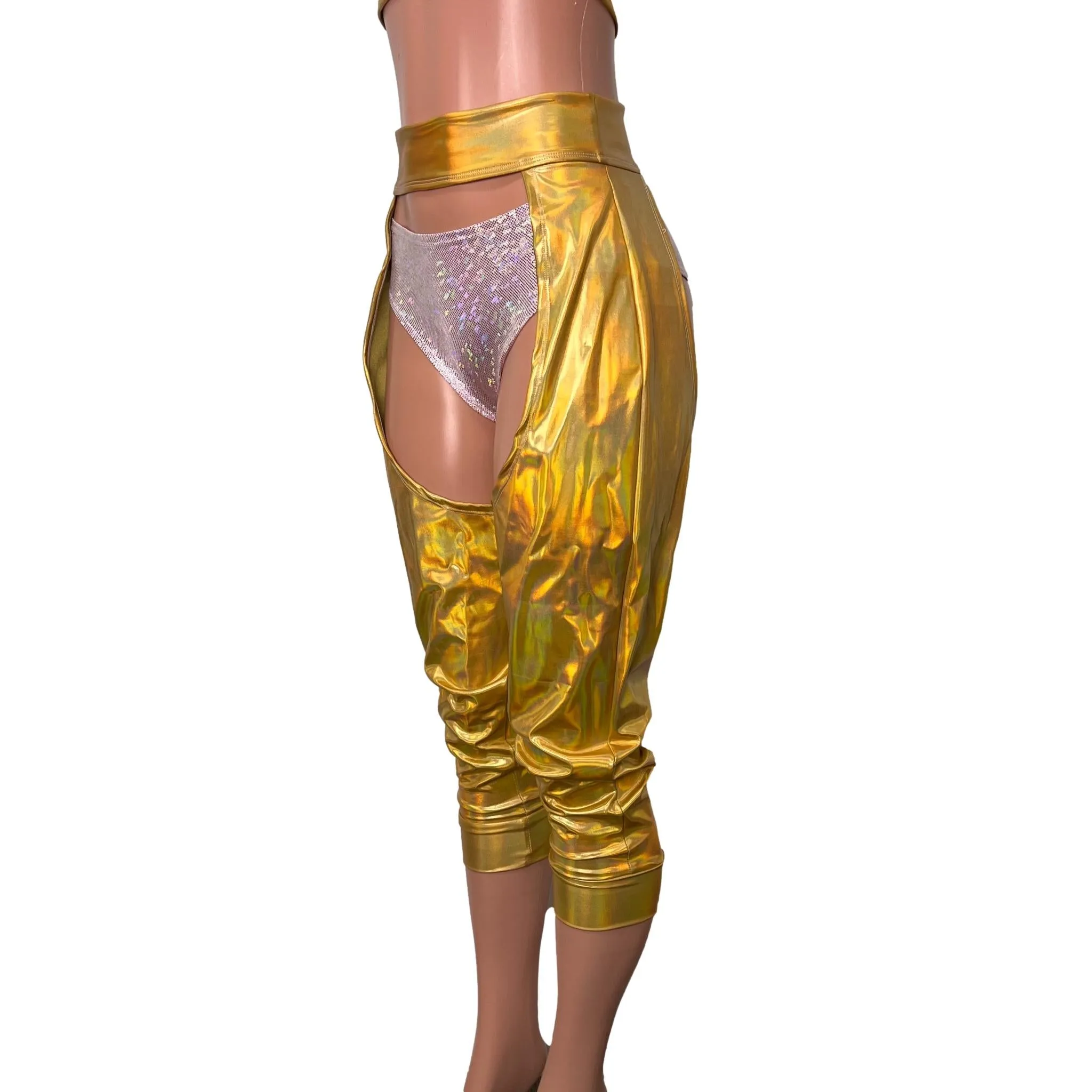 Jogger Chaps in Holographic Gold Opal Spandex Unisex Women's/Men's