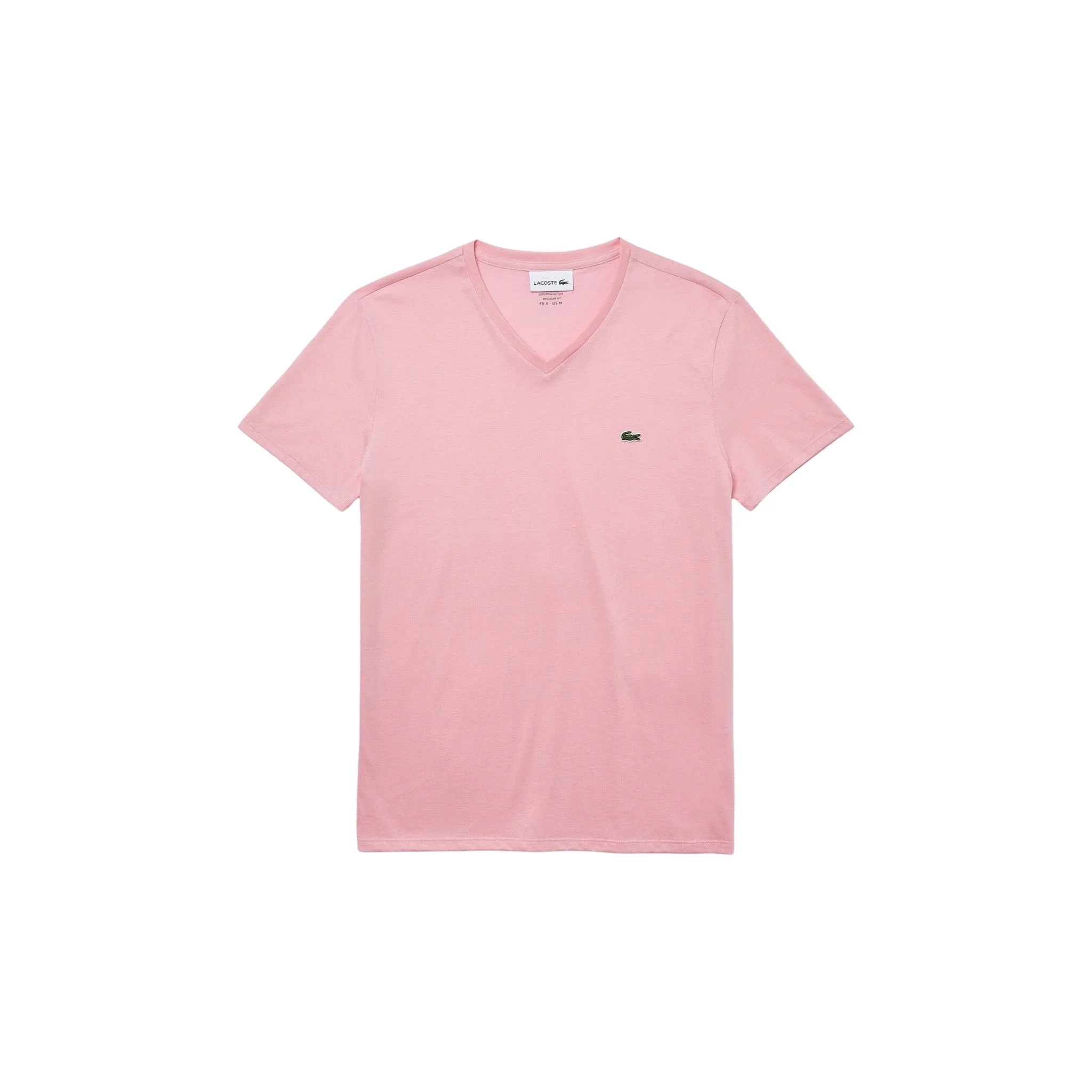 Lacoste V-Neck Pima Cotton Tee In Pink