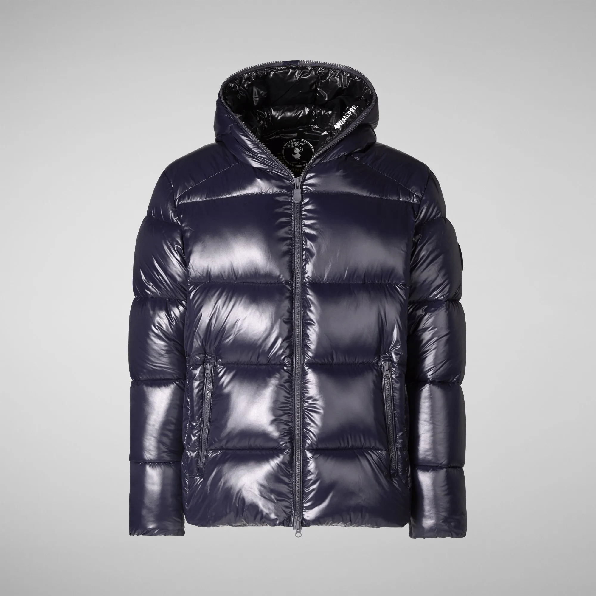 Man's animal free hooded puffer jacket Edgard in blue black