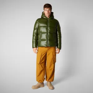 Man's animal free hooded puffer jacket Edgard in pine green