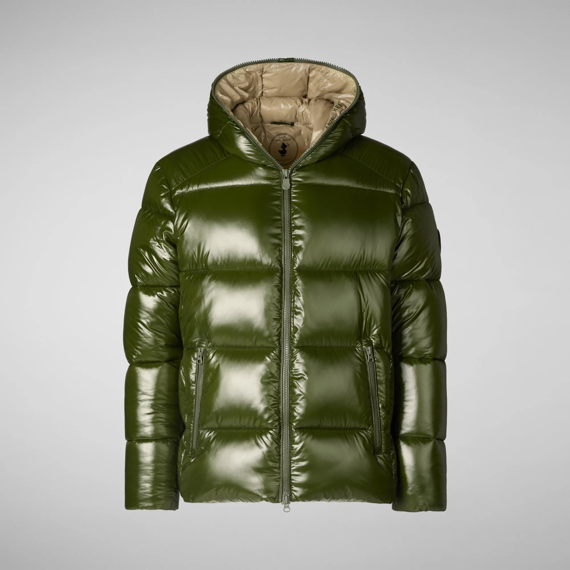 Man's animal free hooded puffer jacket Edgard in pine green