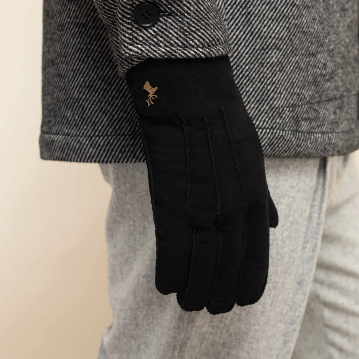 Matthew (black) - suede goatskin leather gloves with luxurious sheep fur lining