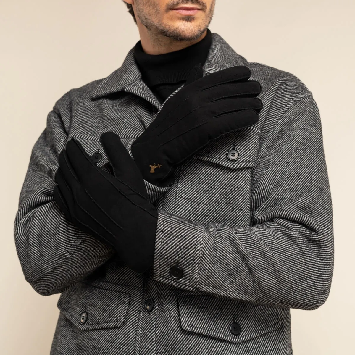 Matthew (black) - suede goatskin leather gloves with luxurious sheep fur lining