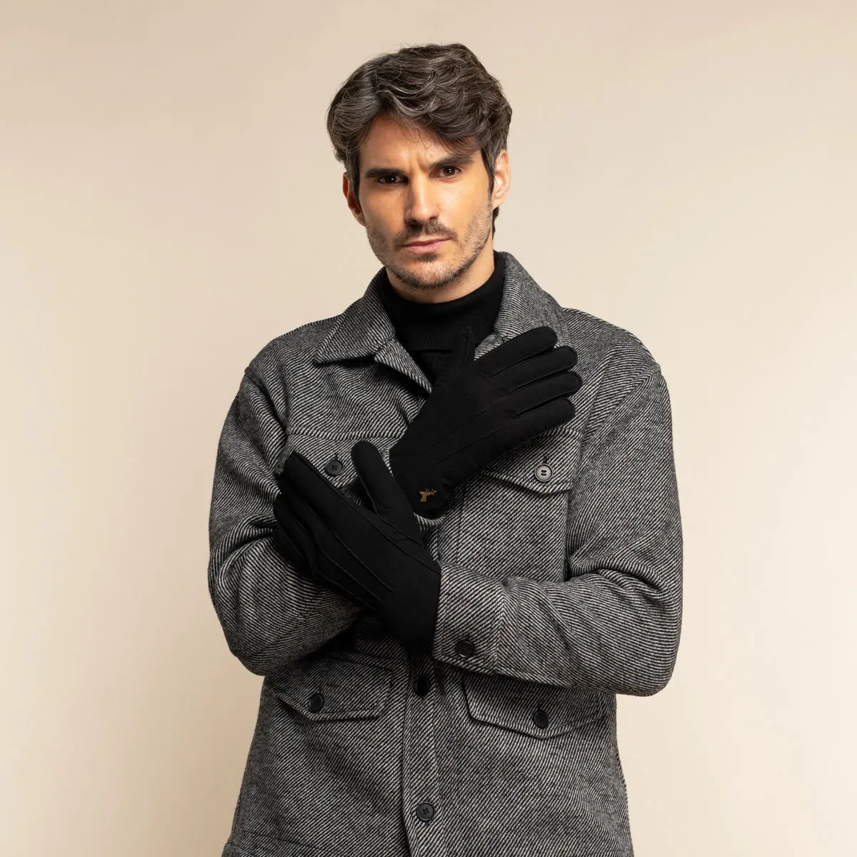 Matthew (black) - suede goatskin leather gloves with luxurious sheep fur lining