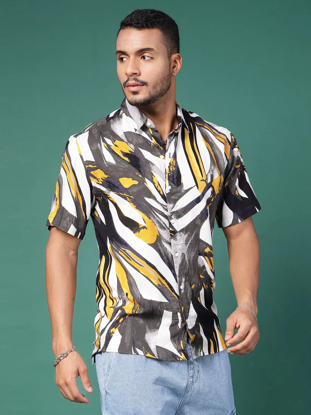 Men's Abstract Print Rayon Slim Fit Shirt