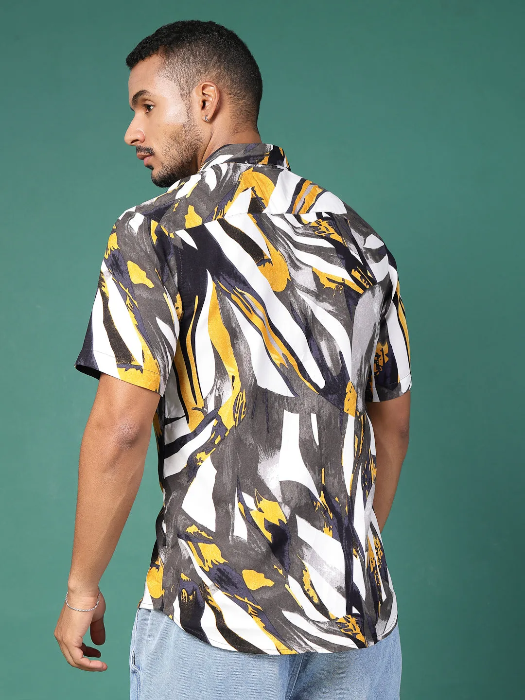 Men's Abstract Print Rayon Slim Fit Shirt