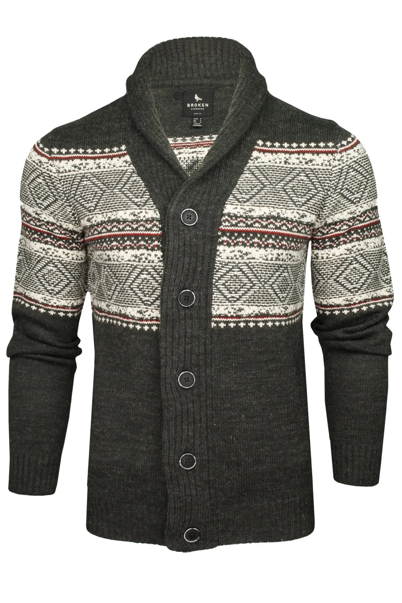 Mens Broken Standard Fairisle Shawl Neck Cardigan