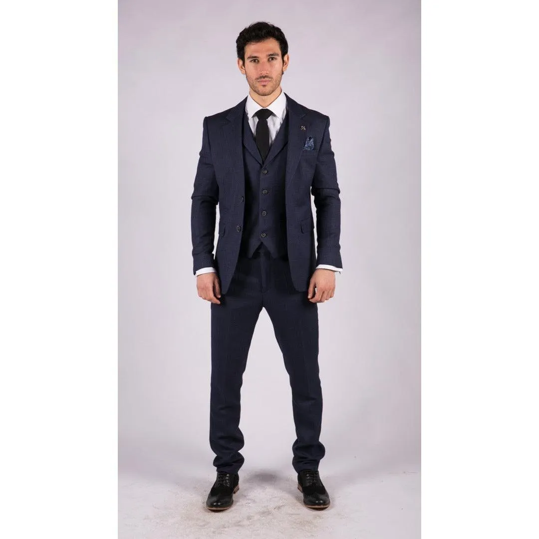 Mens Herringbone Tweed 3 Piece Suit Blue Classic Vintage Tailored Wedding Blinders