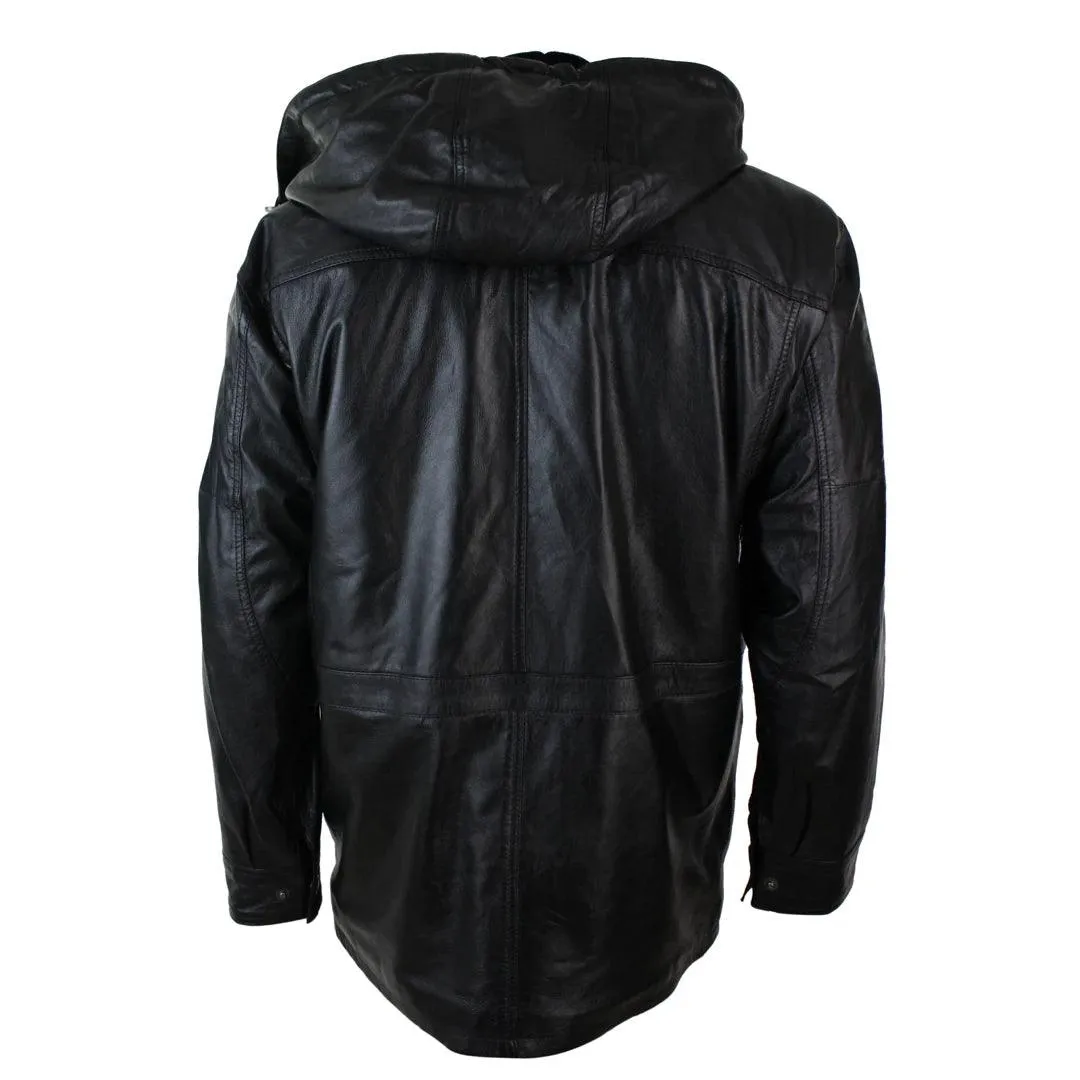 Mens Nappa Leather Safari Jacket with Removable Faux Fur Lining