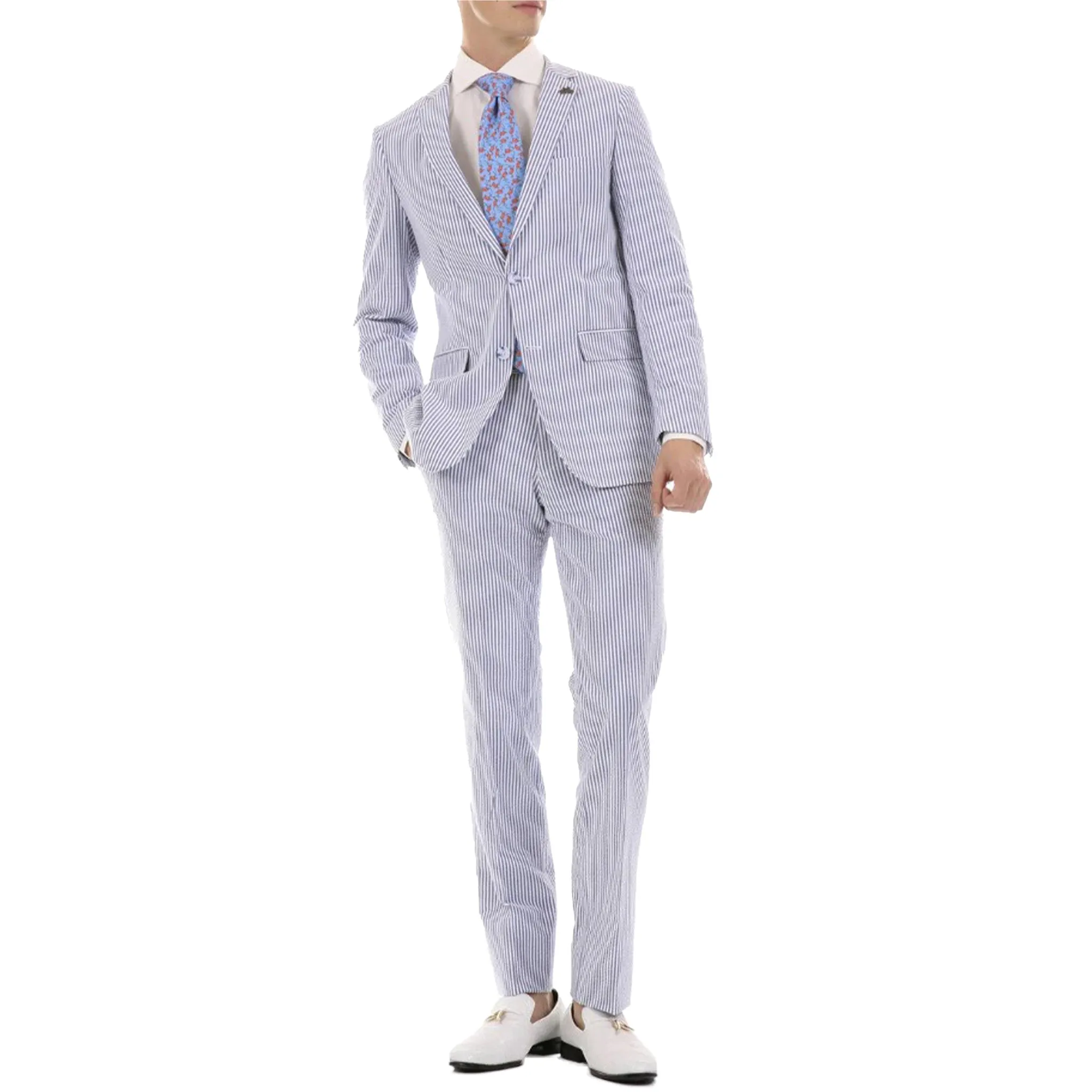 Modern Fit Blue Seersucker Suit