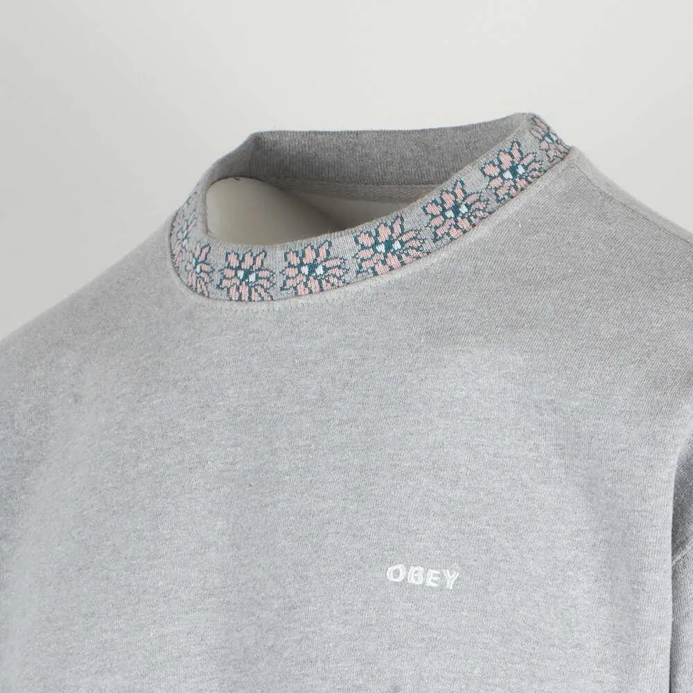 Obey Men's Heather Grey Floral Collar Crew Neck L/S Sweater (S02A)