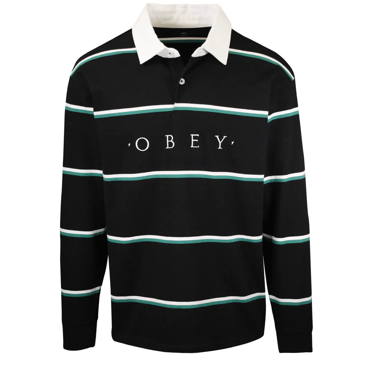 OBEY Men's Horizontal Stripe Button L/S Polo Shirt (S04)