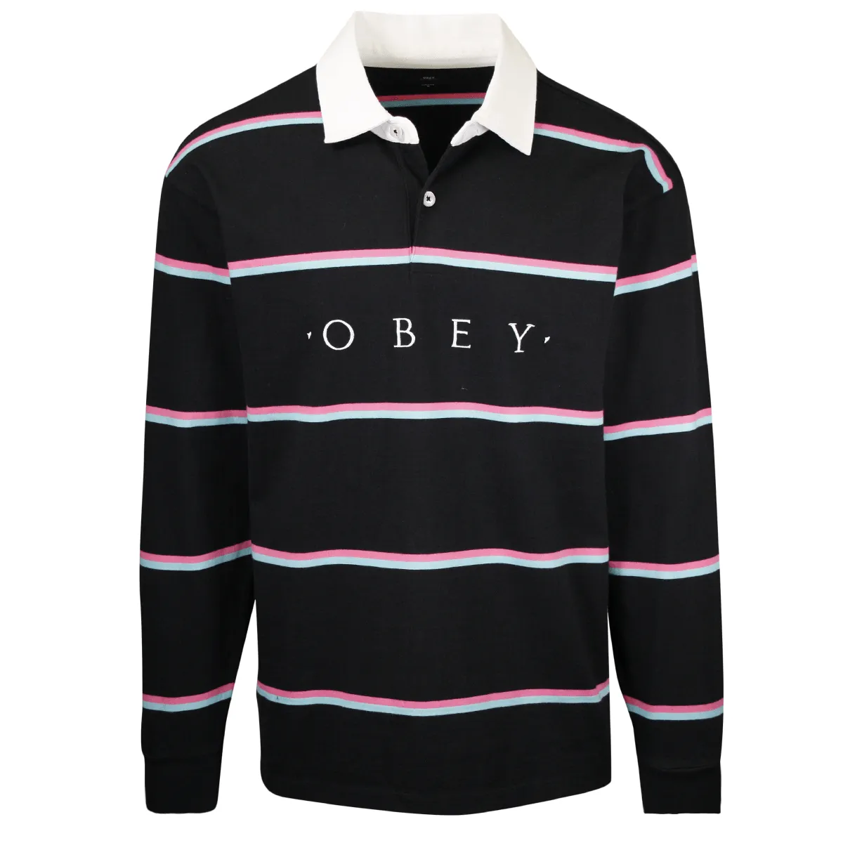 OBEY Men's Horizontal Stripe Button L/S Polo Shirt (S04)