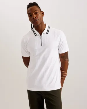 Orbite Slim Fit Jacquard Zip Polo Shirt White