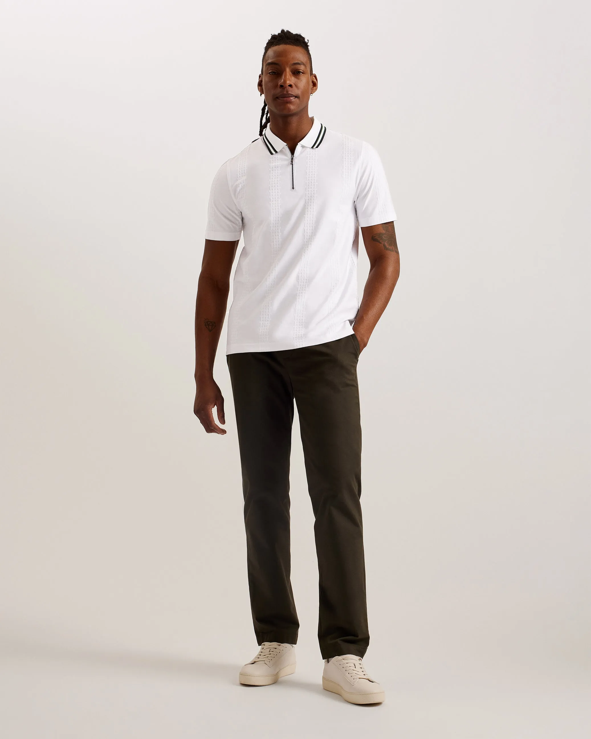 Orbite Slim Fit Jacquard Zip Polo Shirt White